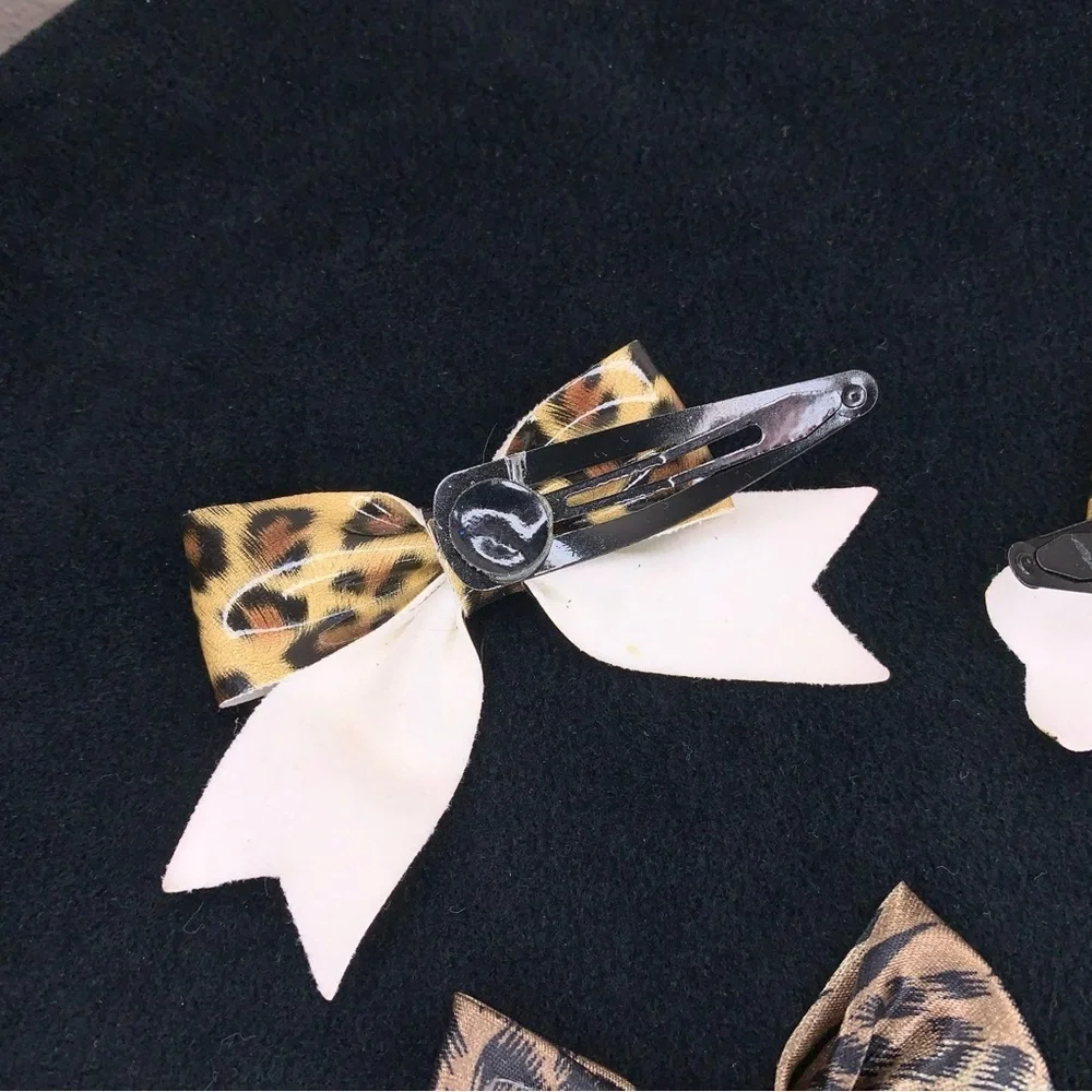 Lot Of 4 Animal Print Hair Bows Leopard Tiger Rockabilly Psychobilly Goth